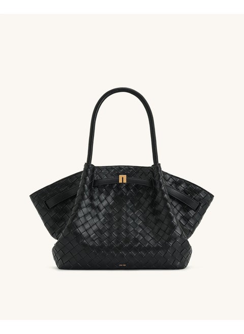 Hana Medium Weave Texture Tote Bag - Black